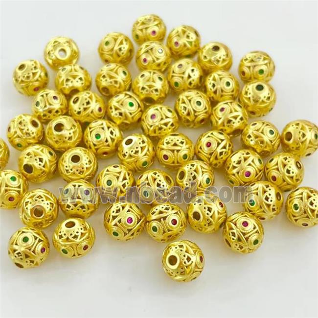 Copper Round Beads Hollow Gold Plated