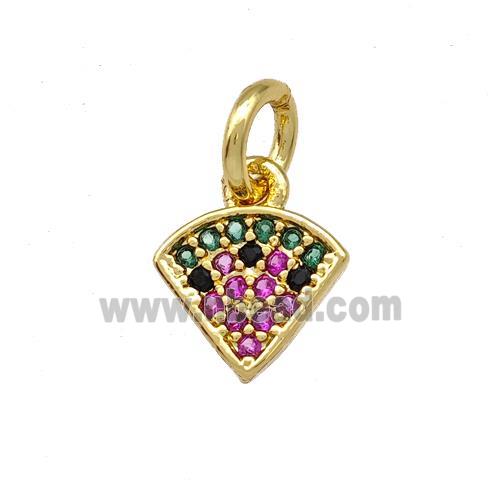 Copper Fan Charms Pendant Pave Zirconia Pizza Gold Plated