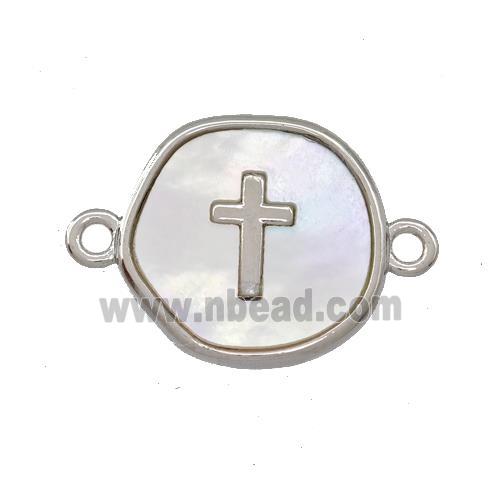 Copper Circle Connector Cross Pave Shell Platinum Plated
