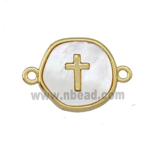 Copper Circle Connector Cross Pave Shell Gold Plated