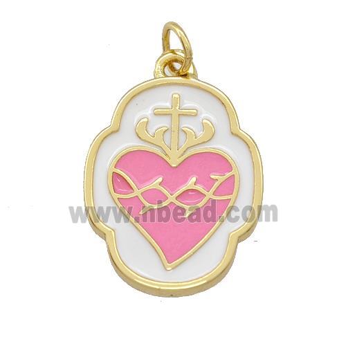 Copper Heart Pendant Pink White Enamel Gold Plated