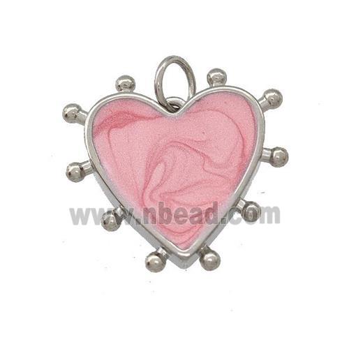 Copper Heart Pendant Pink Painted Platinum Plated