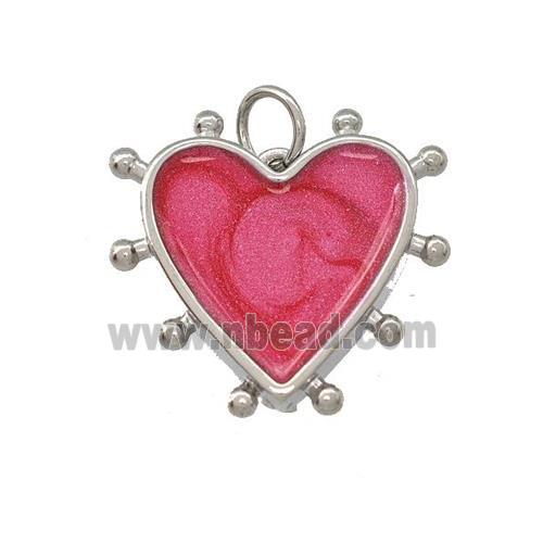 Copper Heart Pendant Red Painted Platinum Plated