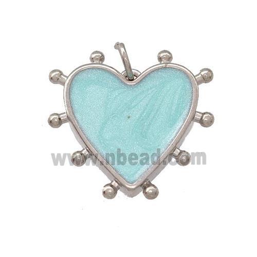 Copper Heart Pendant Teal Painted Platinum Plated