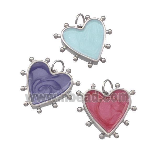 Copper Heart Pendant Painted Platinum Plated Mixed Color