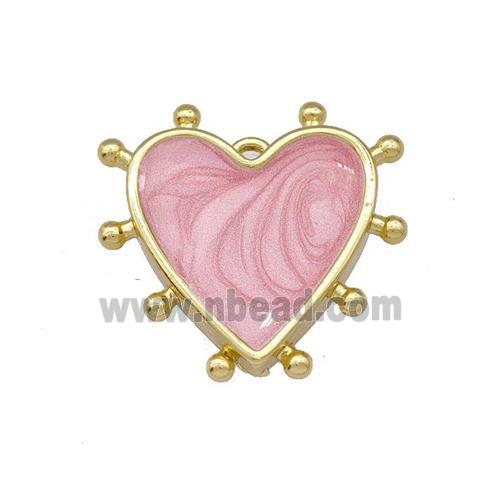 Copper Heart Pendant Pink Painted Gold Plated