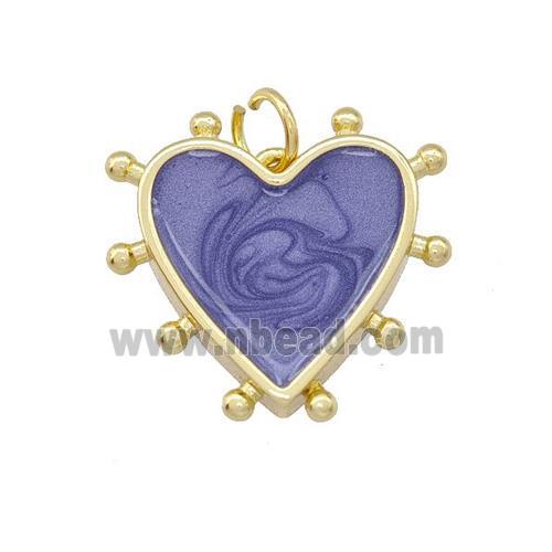 Copper Heart Pendant Lilac Painted Gold Plated
