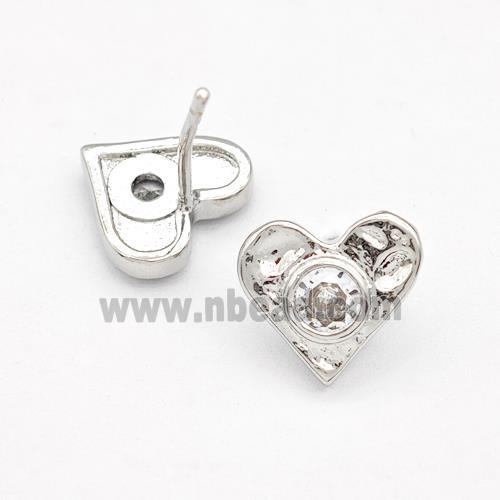 Copper Heart Stud Earrings Pave Zirconia Platinum Plated