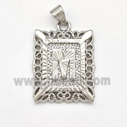 copper letter pendant, platinum plated