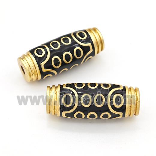 Tibetan Style Copper Barrel Beads Eye Black Enamel Gold Plated
