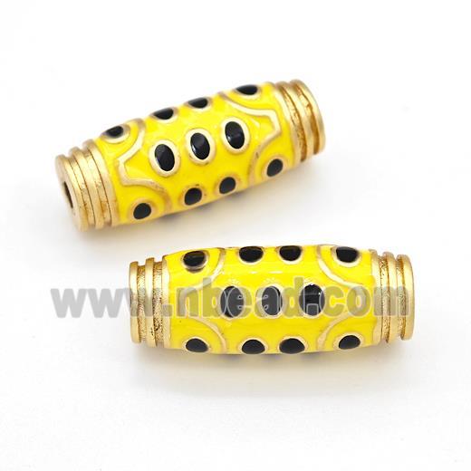 Tibetan Style Copper Barrel Beads Eye Yellow Enamel Gold Plated