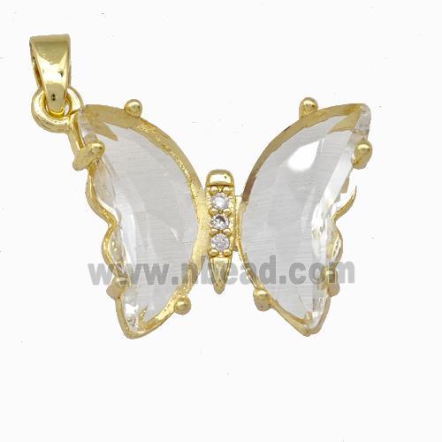 Crystal Glass Butterfly Pendant Pave zircon 18K gold plated