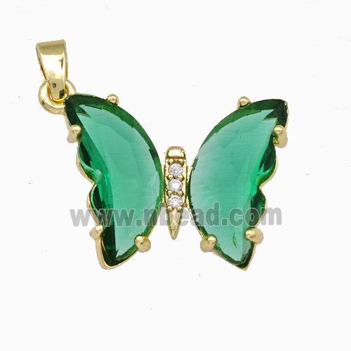 Crystal Glass Butterfly Pendant Pave zircon 18K gold plated