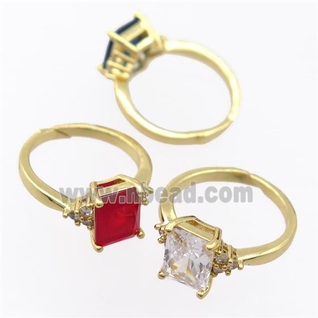 copper Rings pave zircon, resizable, mixed, gold plated