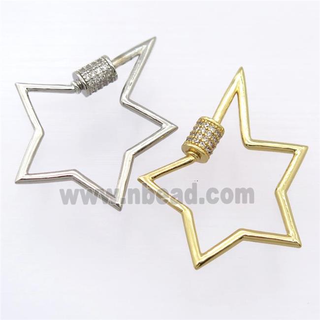 copper carabiner lock pendant pave zircon, star, mixed