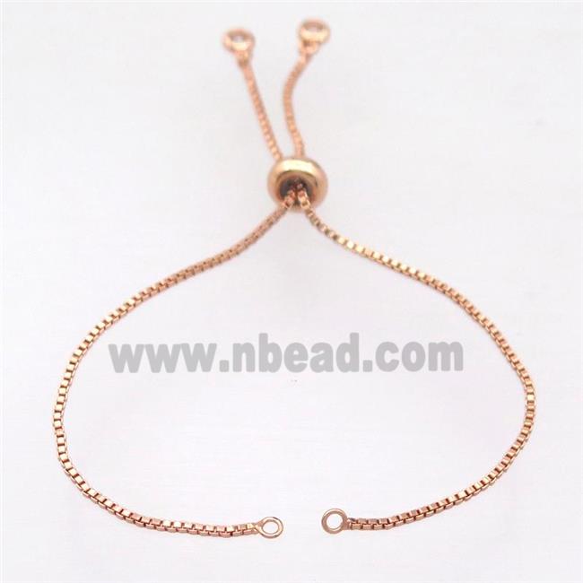 copper bracelet chain with zircon, closed orings, rose gold