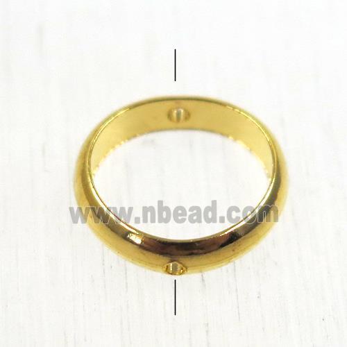 brass ring bead, 2 holes, gold plated