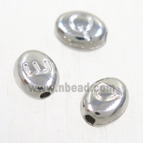 alloy letter beads, mixed, platinum plated