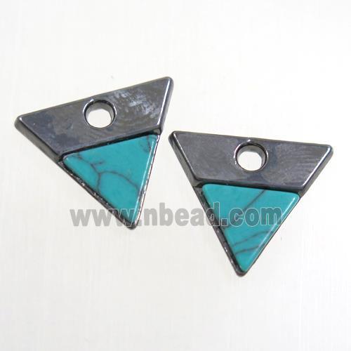 colorfast copper pendant paved turquoise, triangle, black plated