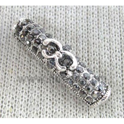 bracelet bar, alloy tube paved rhinestone, antique silver