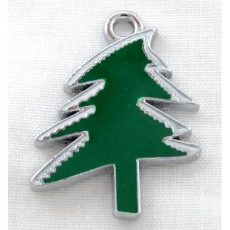 christmas tree pendant, Enamel, alloy, platinum plated