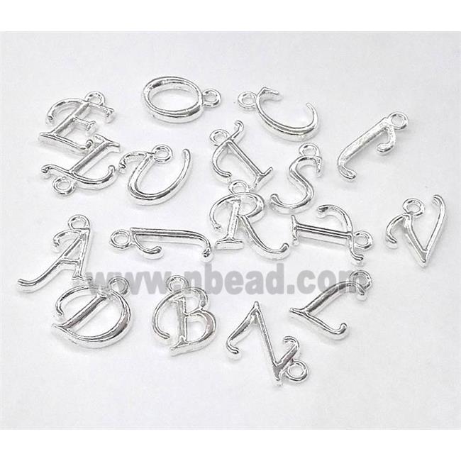 alphabet bead, mixed letter, silver plated