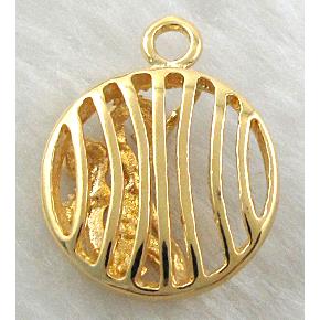 copper pendants, flat-round, hollow, Golden plated