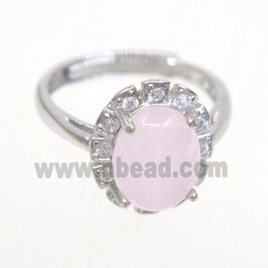 Sterling Silver finger Rings paved zircon with rose quartz