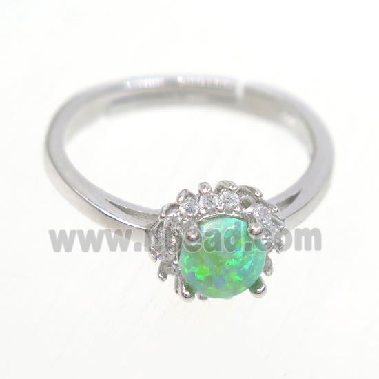 Sterling Silver finger Rings paved zircon with green fire opal