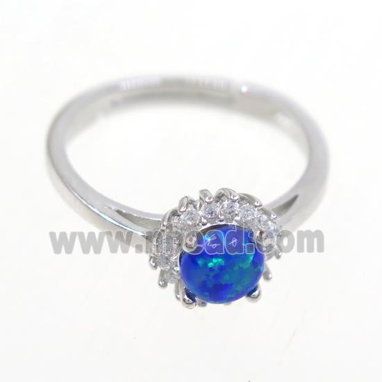 Sterling Silver finger Rings paved zircon with blue fire opal