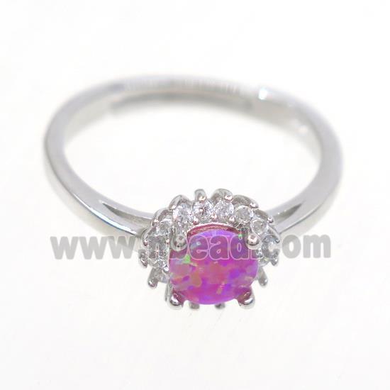 Sterling Silver finger Rings paved zircon with hotpink fire opal