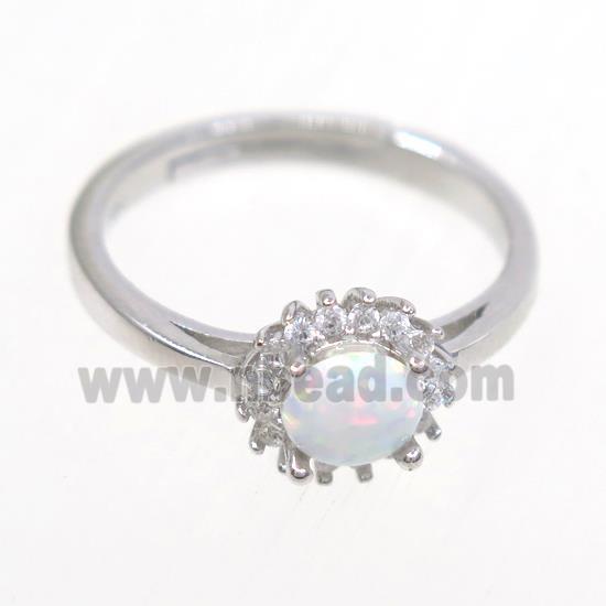 Sterling Silver finger Rings paved zircon with white fire opal
