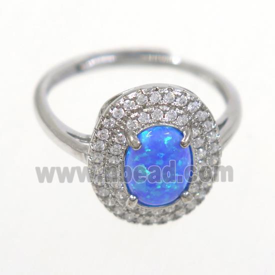 Sterling Silver Finger Rings paved zircon with blue Fire Opal