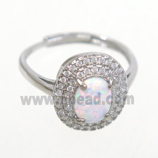 Sterling Silver finger Rings paved zircon with white fire opal