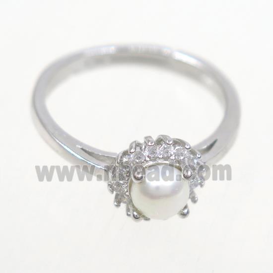 Sterling Silver finger Rings paved zircon with pearl