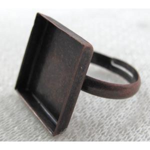 square cabochon settings and adjustable Ring, copper, antique red