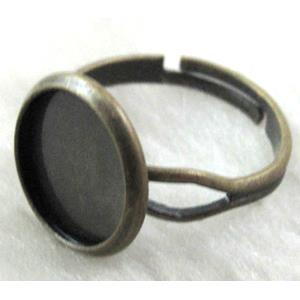 round bezel cup and adjustable ring, copper, antique bronze