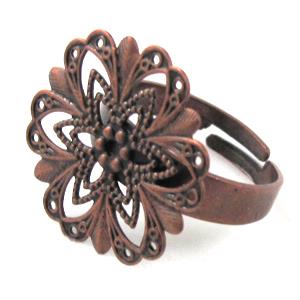 adjustable Ring with cabochon-pad, copper, red copper plated