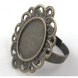adjustable Copper Ring with bezel tray, antique bronze