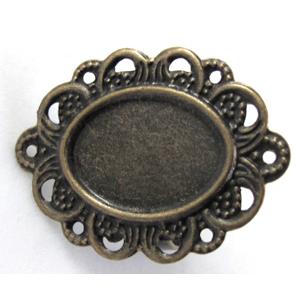 adjustable Copper Ring with bezel tray, antique bronze