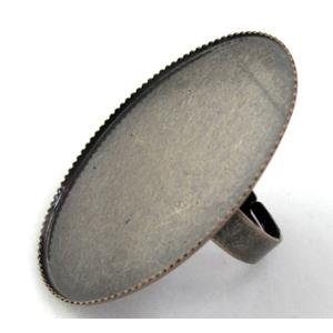 adjustable finger Ring with bezel tray, copper, antique bronze