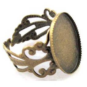 adjustable Ring with bezel tray, copper, antique bronze, nickel free