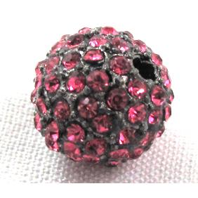 round beads, paved pink rhinestone, alloy, black