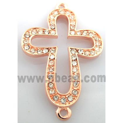 bracelet bar, alloy four-leaf clover cross, Rhinestone pave bead, red-copper