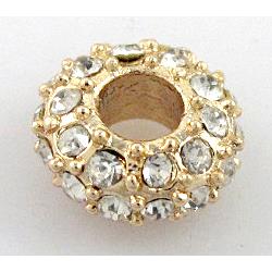 alloy bead with rhinestone, rondelle, gold