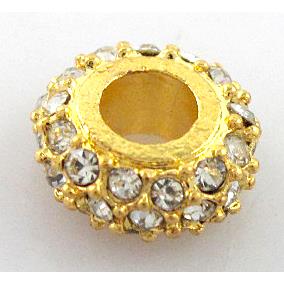 alloy bead with rhinestone, rondelle, gold