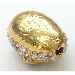 Skull charm, bracelet spacer, alloy bead with rhinestone, gold