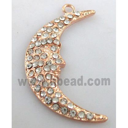 alloy pendant with rhinestone, moon, red copper