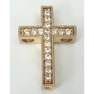 Bracelet bar, copper bead with zircon, cross, gold