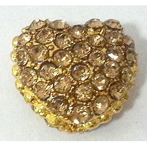 bracelet bar, alloy bead with rhinestone, flat heart